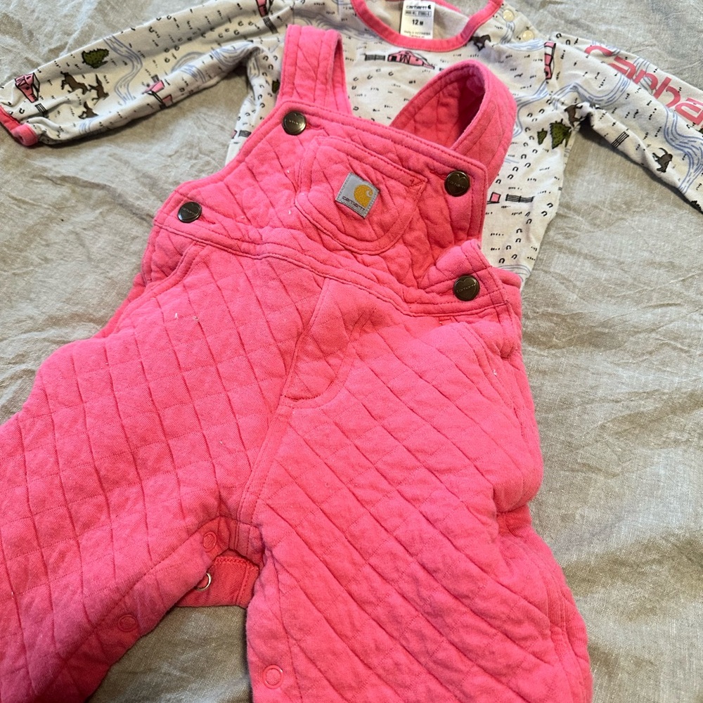 Carhartt Infant Pink Overalls, Shirt and Bib (3-piece)
